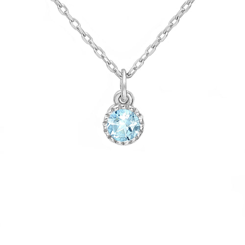 Delicate sky blue topaz solitaire pendant on a simple silver chain. 