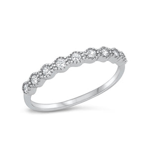 Delicate silver half eternity ring with clear cubic zirconia stones.