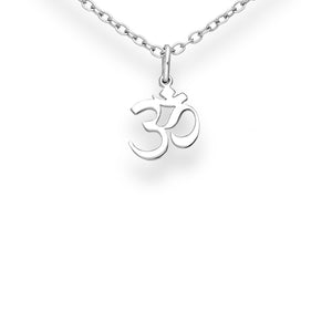 Pretty and delicate silver Om symbol pendant on a dainty silver chain. 