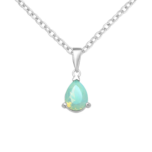 Pretty and delicate silver pear cut pacific opal Austrian crystal pendant necklace. 