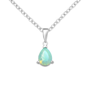 Pretty and delicate silver pear cut pacific opal Austrian crystal pendant necklace. 