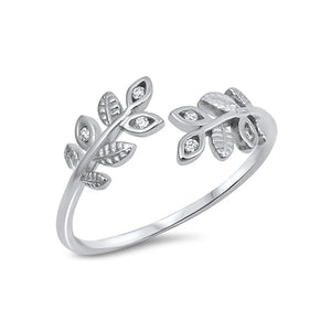  Pretty and delicate silver open ferns ring embellished with small clear cubic zirconia stones placed within some of the leaves. 