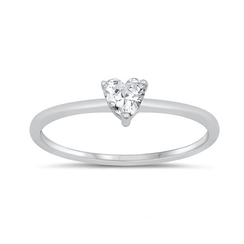 Delicate, pretty silver ring with a single heart shaped cubic zirconia stone in the centre of the band. 