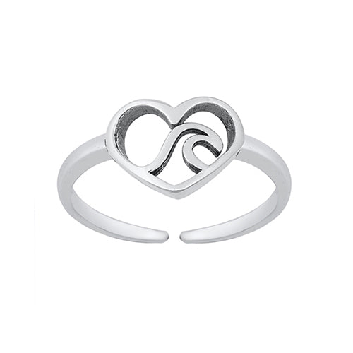 Delicate and pretty silver cut out heart midi ring. The ring has a cut out wave design which sits within the centre of the heart. 