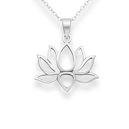 Delicate and pretty silver lotus flower pendant necklace. 