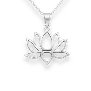 Delicate and pretty silver lotus flower pendant necklace. 