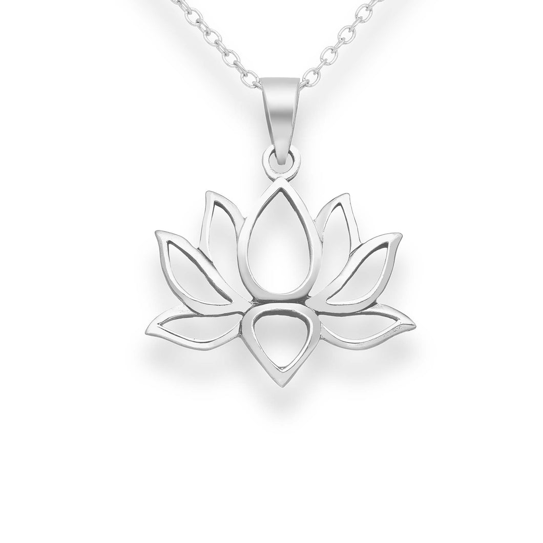 Delicate and pretty silver lotus flower pendant necklace. 