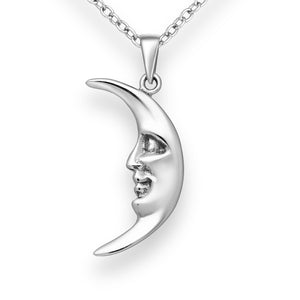  Pretty silver crescent moon with face pendant necklace. 