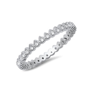 Delicate and pretty silver eternity ring with a pear shaped band embellished with clear cubic zirconia stones.  